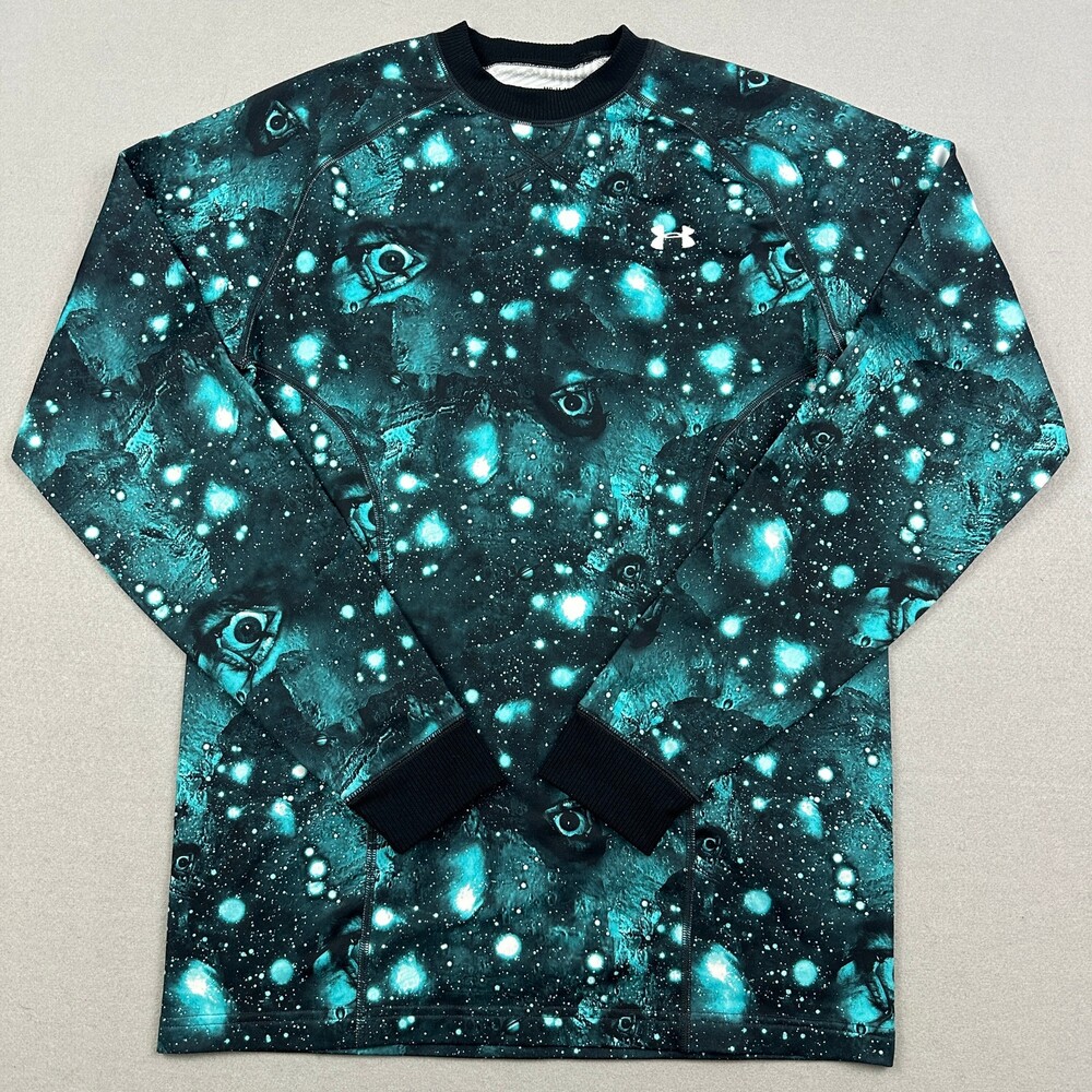 Under Armour Shirt Men M Teal Green Galaxy Space Print ColdGear Fitted Thermal